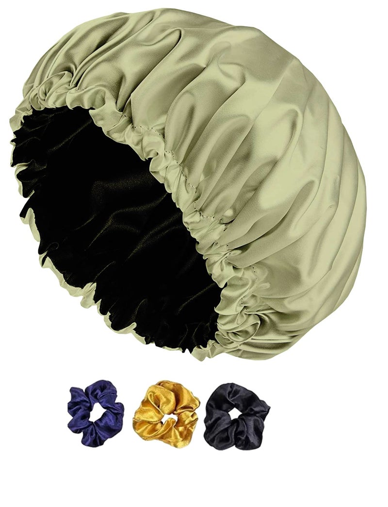 Avirons Satin Silk Hair Bonnet Cap |Silk Head Cap for Sleeping with free 3 Scrunches | Satin Bonnet for Curly Hair| Night Cap for Women Size: Standard | Fully Reversible Pure Satin Hair Bonnet - Image 1