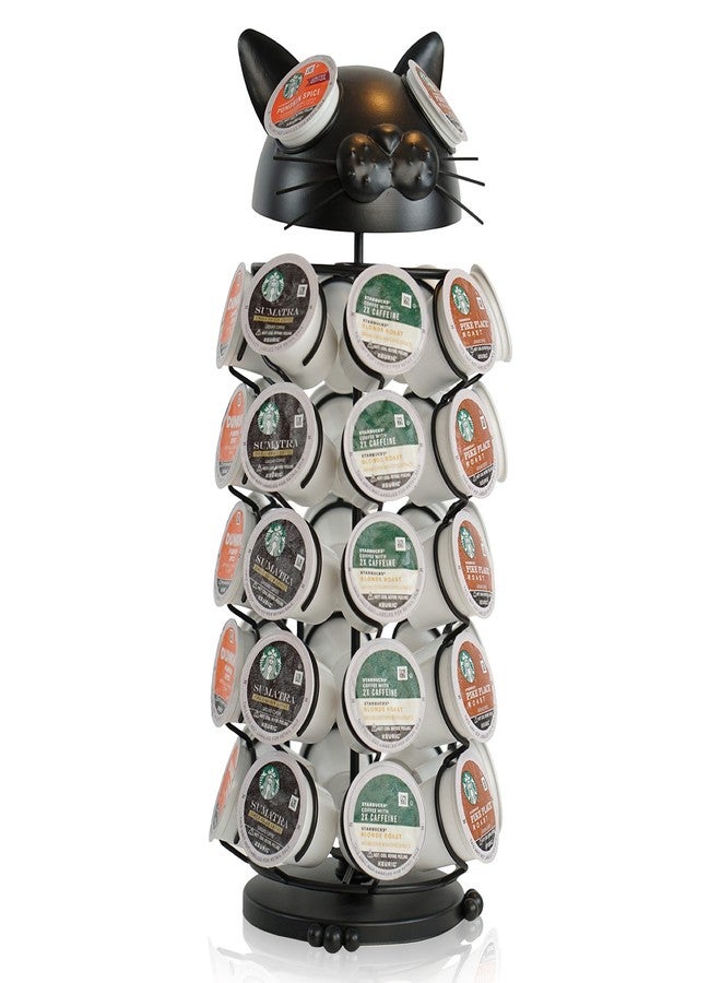 Made Easy Kit Carousel Coffee Pod Holder, Compatible with Keurig K-Pods K-Cups, Countertop Rack Storage Organizer, Metal Home and Kitchen Decor, Capsule Café Station Bar (Large, Black Cat) - Image 1
