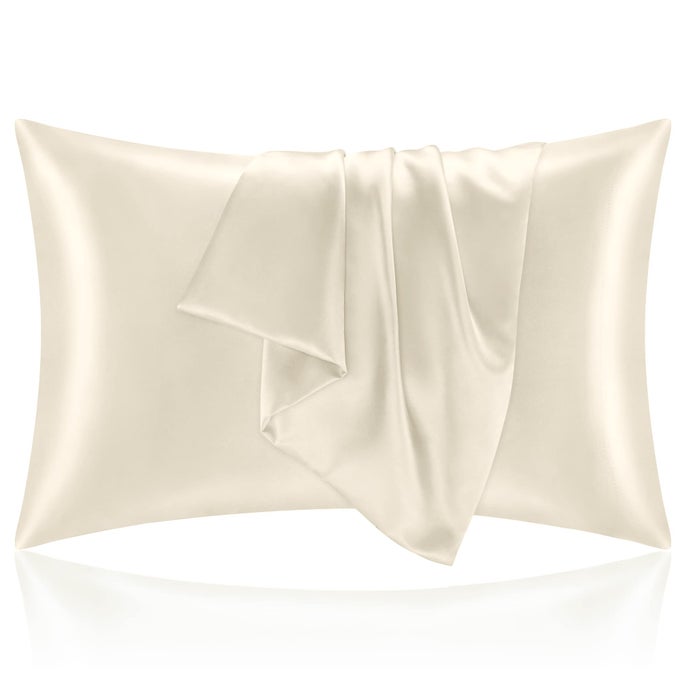 SATIN PILLOWCASE FOR HAIR AND SKIN SUPER SOFT AND COOLING SIMILAR TO SILK PILLOW CASES 2 PACK WITH ENVELOPE CLOSURE GIFT FOR WOMEN MEN20X40 KING SIZE BEIGE