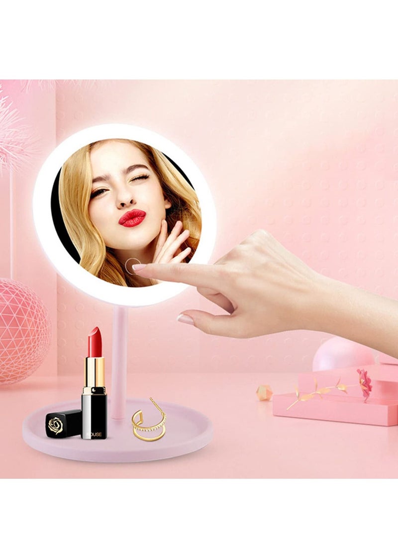 Round Makeup Mirrors, Rechargeable Vanity Mirror with 48 LED Lights, 3 Color Lighting Modes Dimmable 90 Degree Rotation Touch Screen, Light Up Mirror for Travel, Portable Cosmetic LED Mirror