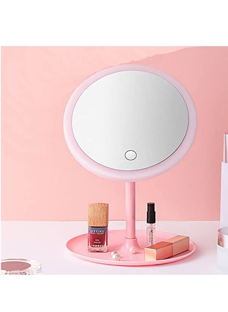 Round Makeup Mirrors, Rechargeable Vanity Mirror with 48 LED Lights, 3 Color Lighting Modes Dimmable 90 Degree Rotation Touch Screen, Light Up Mirror for Travel, Portable Cosmetic LED Mirror