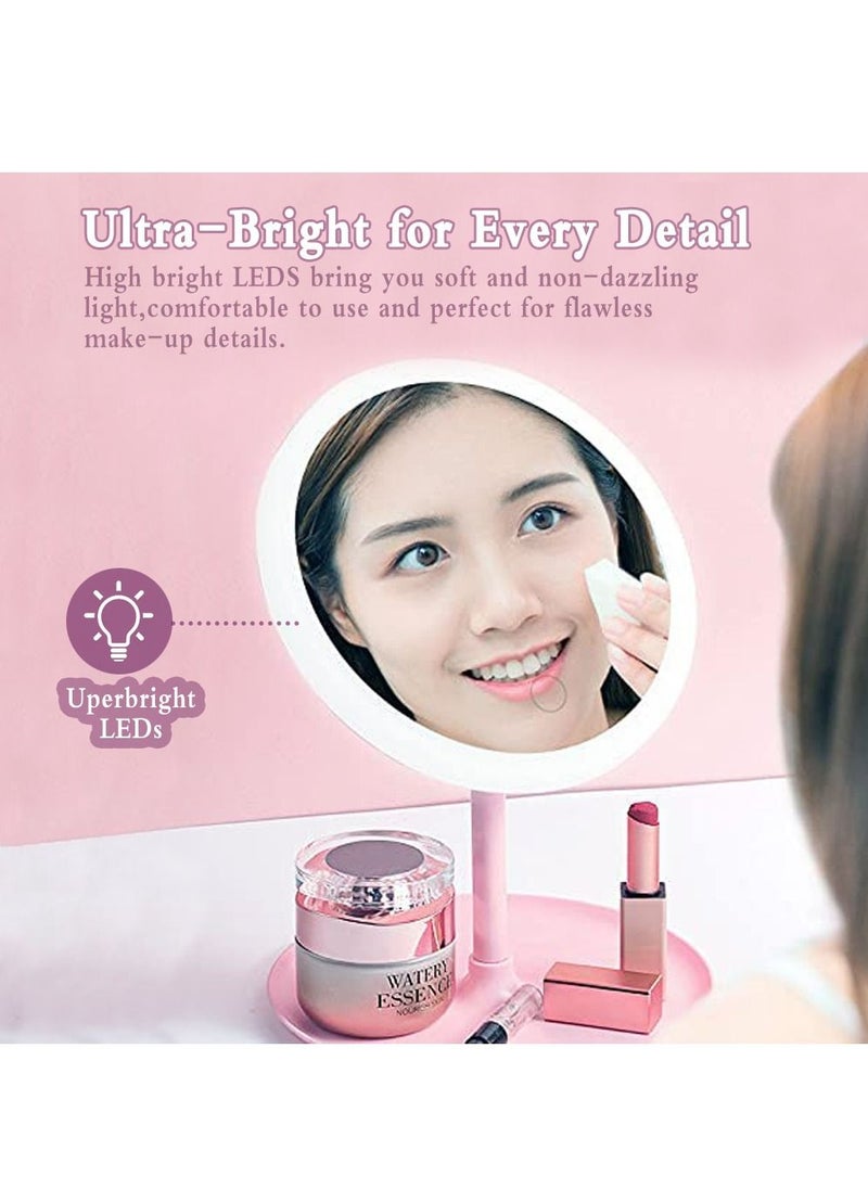 Round Makeup Mirrors, Rechargeable Vanity Mirror with 48 LED Lights, 3 Color Lighting Modes Dimmable 90 Degree Rotation Touch Screen, Light Up Mirror for Travel, Portable Cosmetic LED Mirror