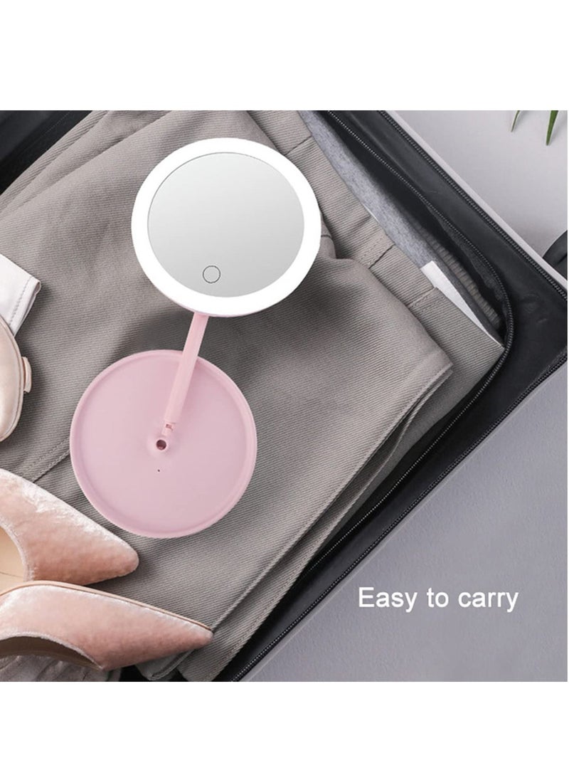 Round Makeup Mirrors, Rechargeable Vanity Mirror with 48 LED Lights, 3 Color Lighting Modes Dimmable 90 Degree Rotation Touch Screen, Light Up Mirror for Travel, Portable Cosmetic LED Mirror