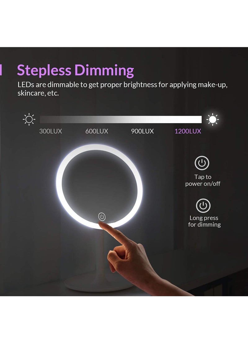 Round Makeup Mirrors, Rechargeable Vanity Mirror with 48 LED Lights, 3 Color Lighting Modes Dimmable 90 Degree Rotation Touch Screen, Light Up Mirror for Travel, Portable Cosmetic LED Mirror
