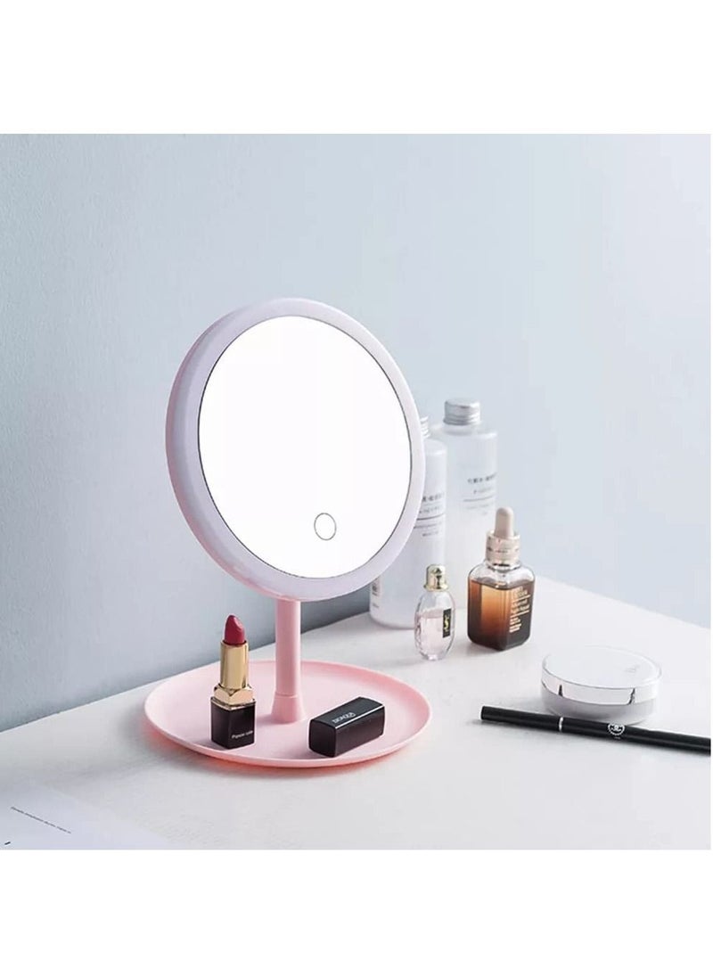 Round Makeup Mirrors, Rechargeable Vanity Mirror with 48 LED Lights, 3 Color Lighting Modes Dimmable 90 Degree Rotation Touch Screen, Light Up Mirror for Travel, Portable Cosmetic LED Mirror