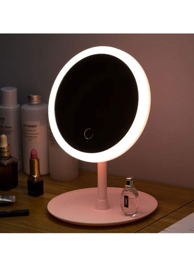 Round Makeup Mirrors, Rechargeable Vanity Mirror with 48 LED Lights, 3 Color Lighting Modes Dimmable 90 Degree Rotation Touch Screen, Light Up Mirror for Travel, Portable Cosmetic LED Mirror