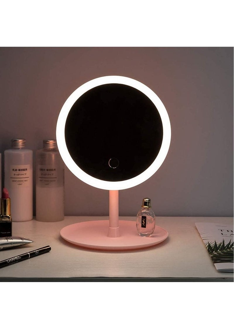 Round Makeup Mirrors, Rechargeable Vanity Mirror with 48 LED Lights, 3 Color Lighting Modes Dimmable 90 Degree Rotation Touch Screen, Light Up Mirror for Travel, Portable Cosmetic LED Mirror