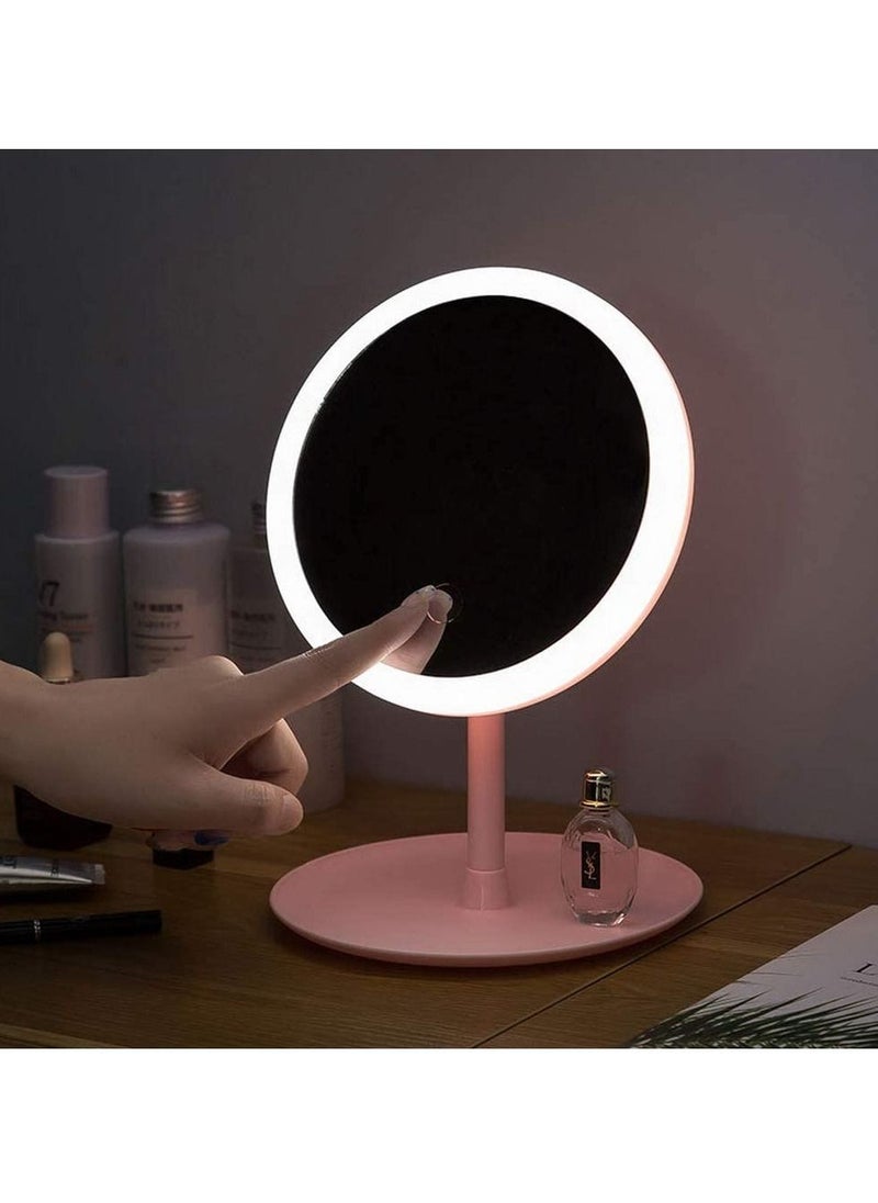 Round Makeup Mirrors, Rechargeable Vanity Mirror with 48 LED Lights, 3 Color Lighting Modes Dimmable 90 Degree Rotation Touch Screen, Light Up Mirror for Travel, Portable Cosmetic LED Mirror