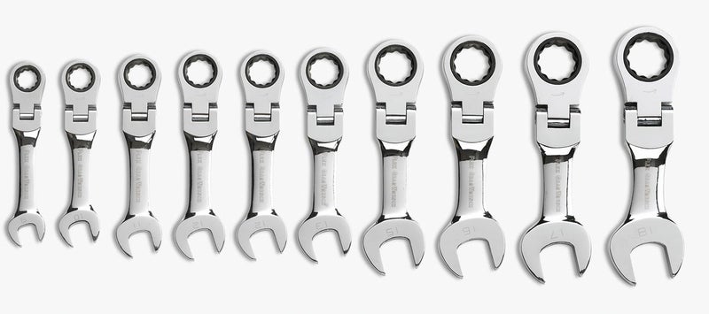 GEARWRENCH 10 Pc. 12 Pt. Stubby Flex Head Ratcheting Combination Wrench Set, Metric - 9550 - Image 1