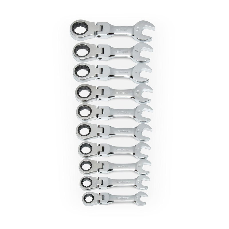 GEARWRENCH 10 Pc. 12 Pt. Stubby Flex Head Ratcheting Combination Wrench Set, Metric - 9550 - Image 4