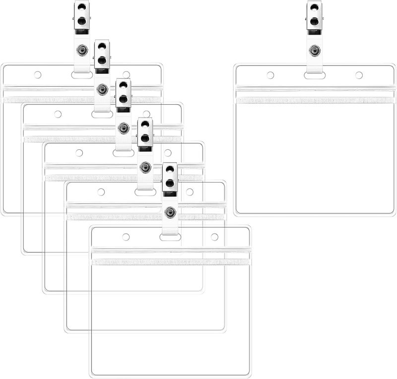Dimeho 10 Pack Badge Holders Horizontal Metal Name Tag Clips Waterproof Plastic ID Card Holder Staffs Nurses Badge Reel(Horizontal) Varied available picks - Image 1