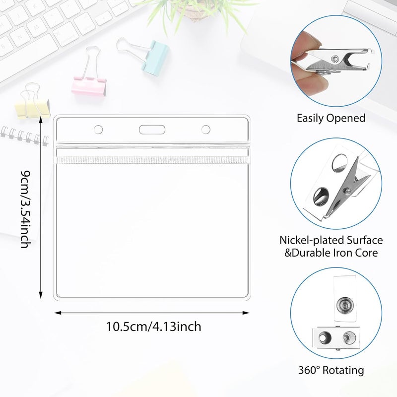 Dimeho 10 Pack Badge Holders Horizontal Metal Name Tag Clips Waterproof Plastic ID Card Holder Staffs Nurses Badge Reel(Horizontal) Varied available picks - Image 2