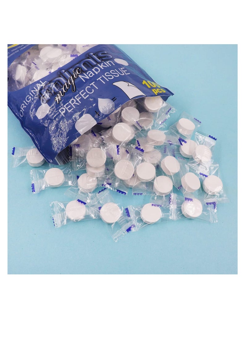 KASTWAVE Mini Compressed Towel 100pcs, Disposable Face Compressed Towels, Compressed Towels for Camping, Soft Hand Wipe, Portable Compressed Cotton Coin Tissue Towel for Travel/Home/Outdoor Activities - Image 2