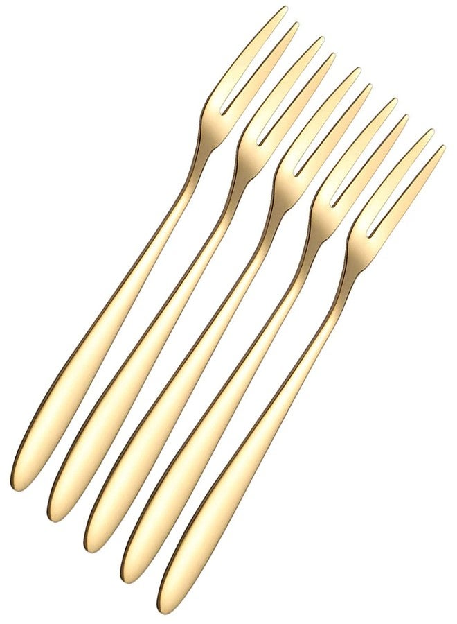 pepplo Crab Stainless Steel Forks,Escargot Forks 2 Prong Tasting Appetizer Forks Portable Cocktail Salad Fruit Forks for Party Travel Mini Forks(Gold, Set of 5) - Image 1