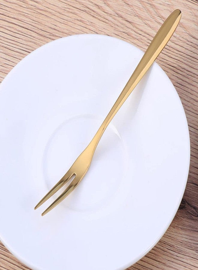 pepplo Crab Stainless Steel Forks,Escargot Forks 2 Prong Tasting Appetizer Forks Portable Cocktail Salad Fruit Forks for Party Travel Mini Forks(Gold, Set of 5) - Image 3