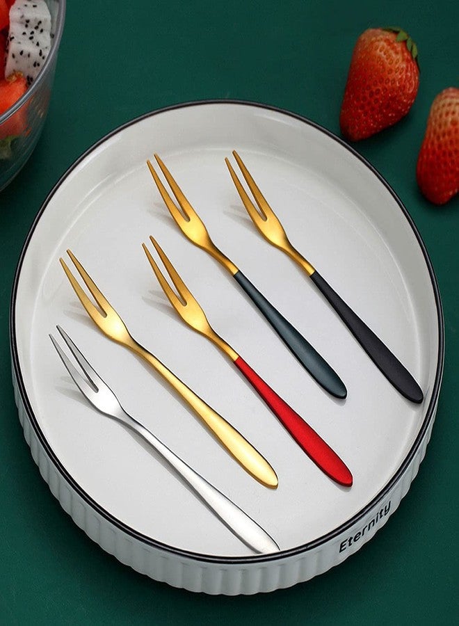 pepplo Crab Stainless Steel Forks,Escargot Forks 2 Prong Tasting Appetizer Forks Portable Cocktail Salad Fruit Forks for Party Travel Mini Forks(Gold, Set of 5) - Image 5