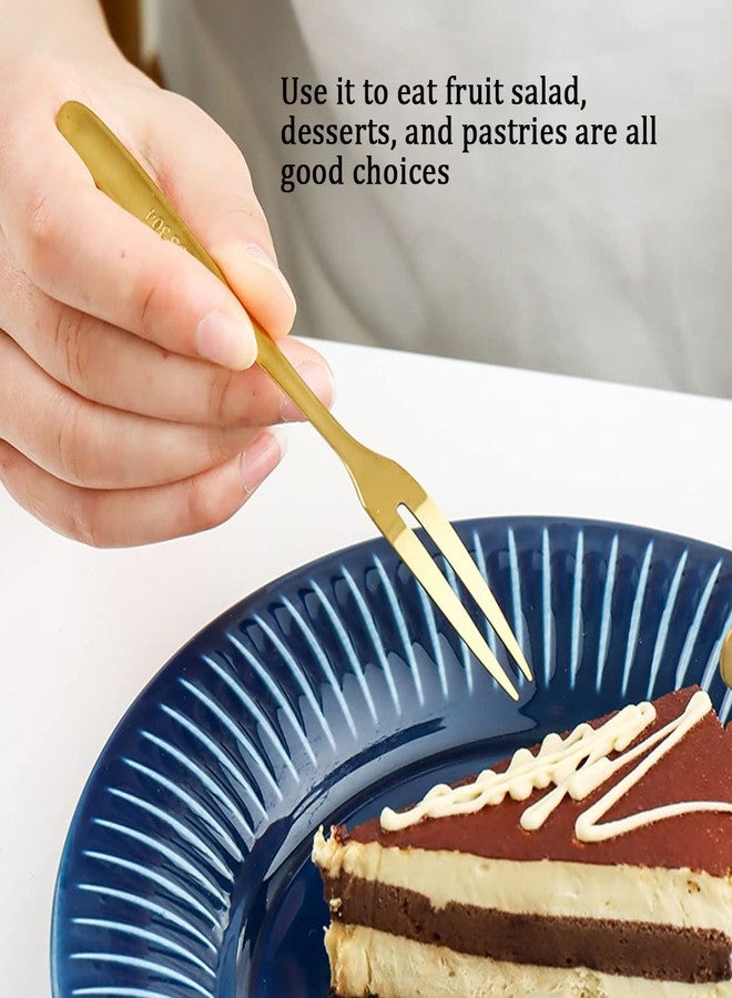 pepplo Crab Stainless Steel Forks,Escargot Forks 2 Prong Tasting Appetizer Forks Portable Cocktail Salad Fruit Forks for Party Travel Mini Forks(Gold, Set of 5) - Image 4