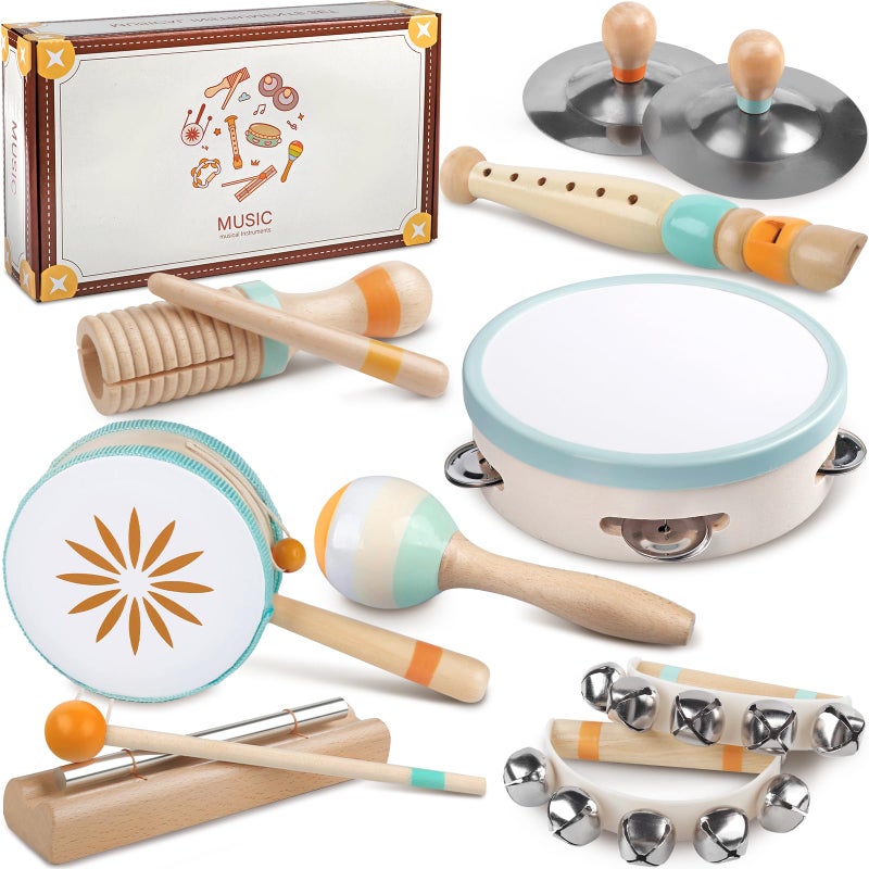 Rmischolar Baby Musical Instruments Montessori Musical Toys for Toddlers 13 Wooden Percussion Instruments Set Kids Preschool Educational Music Learning Toys Birthday Gifts for Boys Girls Neutral - Image 3