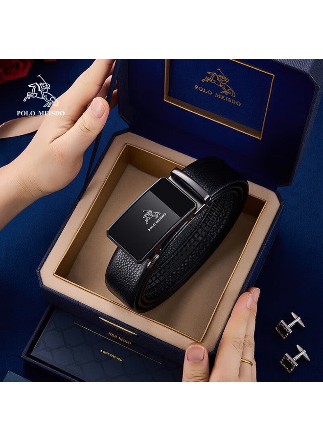 Polomeisdo Men's Genuine Leather Belt With Automatic Buckle, Gift Box Set, Self-operated Birthday Gift For Boyfriend, Husband, Father, Practical Present - Image 1