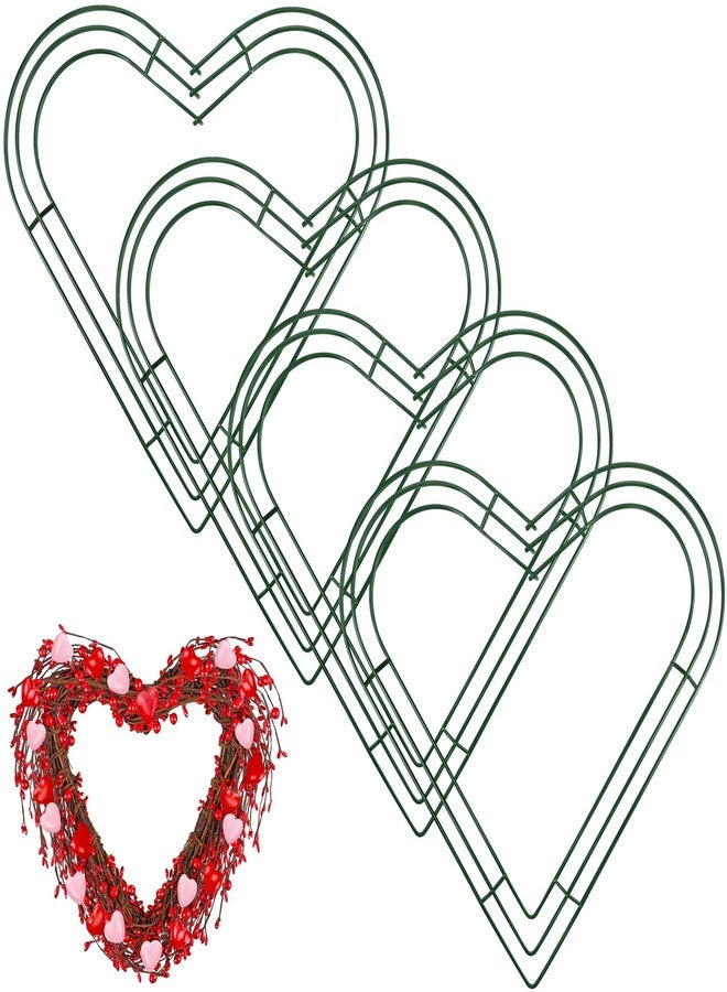 Aodaer 4 Pack 18 Inch Heart Wire Wreaths Frame Heart Metal Wreath Garland Green Wire Flower Wreath for Valentine's Day, Wedding Party, Home Ceremony Decoration - Image 1