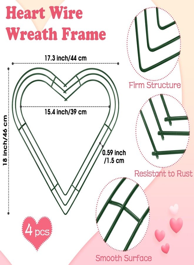Aodaer 4 Pack 18 Inch Heart Wire Wreaths Frame Heart Metal Wreath Garland Green Wire Flower Wreath for Valentine's Day, Wedding Party, Home Ceremony Decoration - Image 2