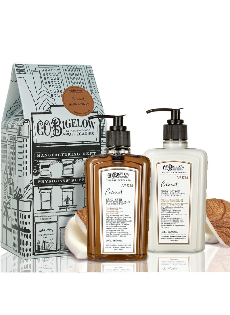 C. O. Bigelow CO Bigelow Apothecary Duo  Coconut Hand Care Hand Soap  Lotion Gift Set of Two  Skin Care for Dry Skin with Moisturizing Lotion  Liquid Hand Wash  10fl oz Each 