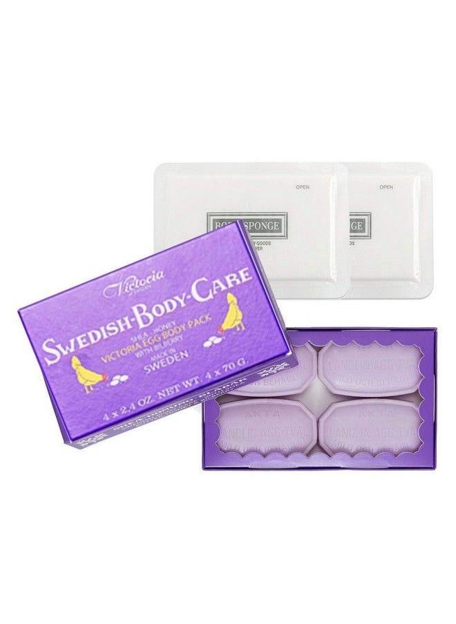 Victoria Soaps of Sweden - Swedish Body Care Shea Butter Soap Honey And Bilberry 4 Ct With Disposable Body Shower Sponge 2 Ct - Image 1