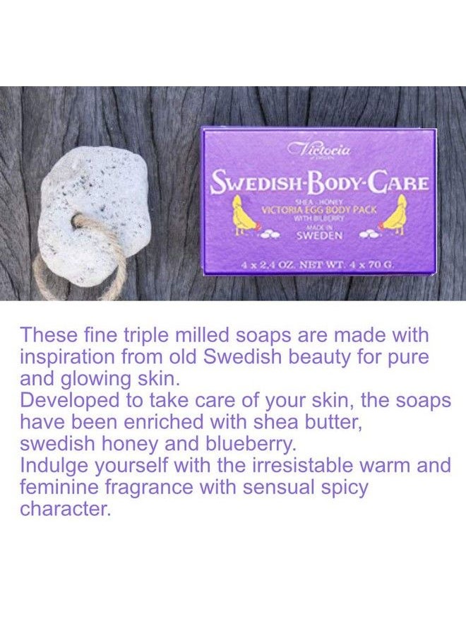 Victoria Soaps of Sweden - Swedish Body Care Shea Butter Soap Honey And Bilberry 4 Ct With Disposable Body Shower Sponge 2 Ct - Image 1