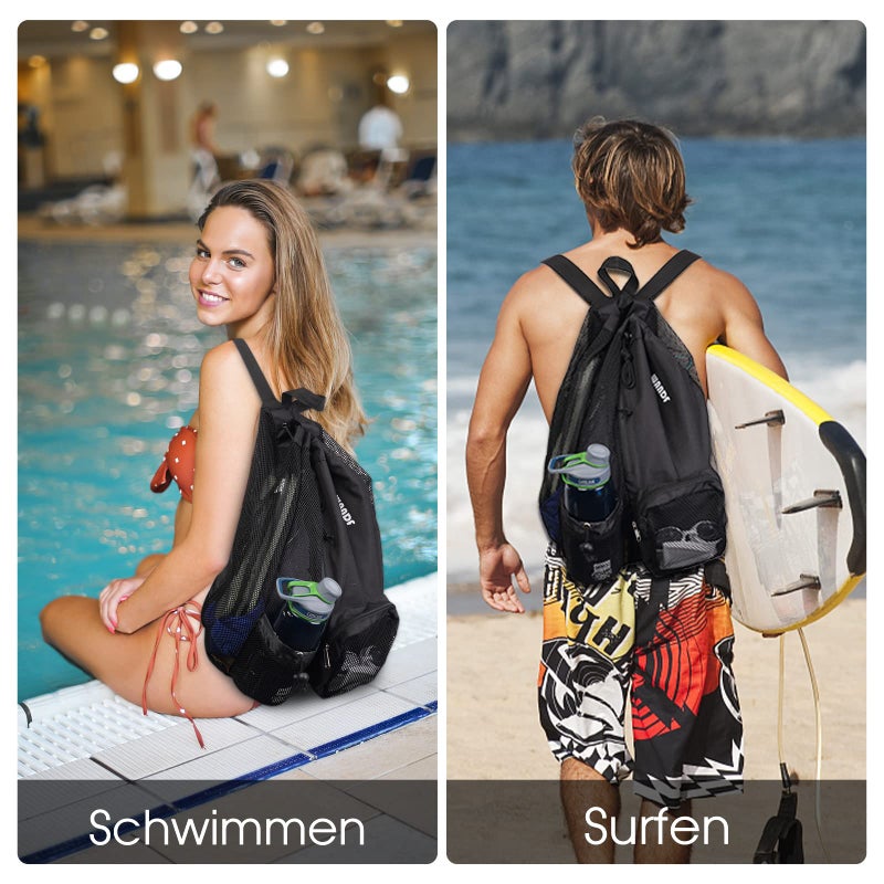 WANDF Swim Bag Mesh Drawstring Backpack with Wet Pocket Beach Backpack for Swimming, Gym, and Workout Gear (Black) - Image 2