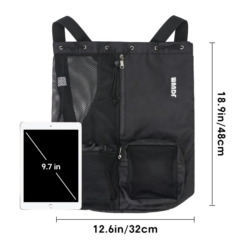 WANDF Swim Bag Mesh Drawstring Backpack with Wet Pocket Beach Backpack for Swimming, Gym, and Workout Gear (Black) - Image 5