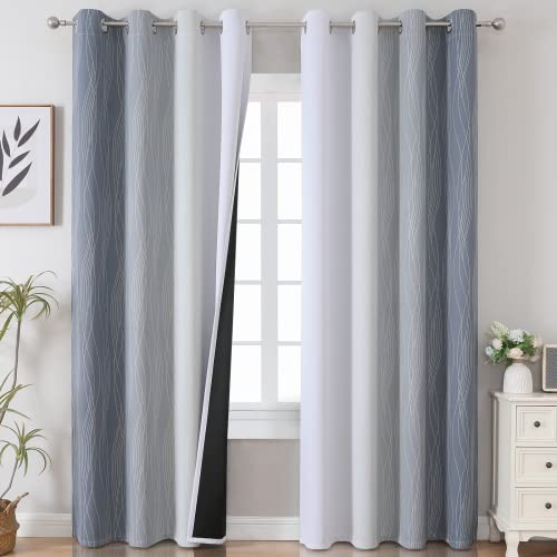 Estelar Textiler Grey and Greyish White Blackout Curtains  Drapes for BedroomThermal Insulated Ombre Blackout DrapesFull Room Darkening Energy Saving Gray Curtains for Living Room52Wx84L2 Panels