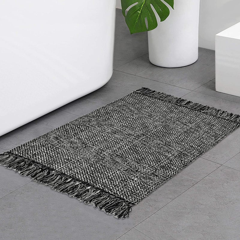 Collive Black Bathroom Rug 2 x 3 HandWoven Washable Small Kitchen Rugs Cotton Reversible Entryway Rug Modern Farmhouse Carpet for Foyer Bedroom Back Door