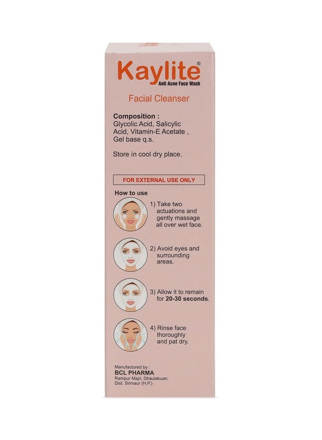 Kaylite Salicylic Acid Face Wash | Anti Acne Face Cleanser For Acne Or Pimples Fighting|Glycolic Acid, Vitamin E Acetate Gel, Oil Free | Men & Women (Pack Of 2) 120 Ml - Image 1