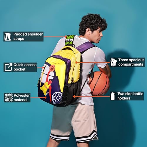 Nasher Miles 45 L Purple Backpack with 3 compartment and rain cover|Basketball theme for Casual,College and School - Image 3