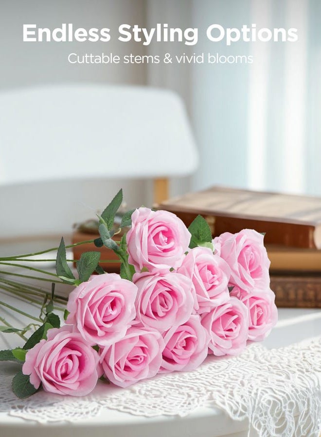 InnoGear 50 Pcs Pink Roses Artificial Flowers, Fake Velvet Silk Rose Bulk Faux Flower for Decoration DIY Wedding Centerpieces Proposal Bridal Bouquets Shower Party Home Floral Decor (50, Pink) - Image 3