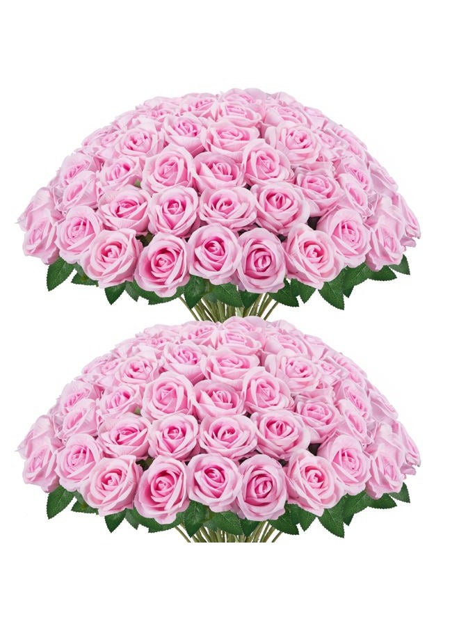 InnoGear 50 Pcs Pink Roses Artificial Flowers, Fake Velvet Silk Rose Bulk Faux Flower for Decoration DIY Wedding Centerpieces Proposal Bridal Bouquets Shower Party Home Floral Decor (50, Pink) - Image 1