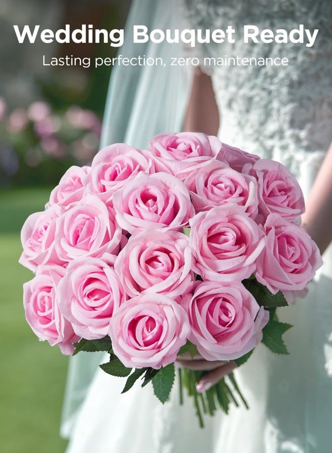 InnoGear 50 Pcs Pink Roses Artificial Flowers, Fake Velvet Silk Rose Bulk Faux Flower for Decoration DIY Wedding Centerpieces Proposal Bridal Bouquets Shower Party Home Floral Decor (50, Pink) - Image 5