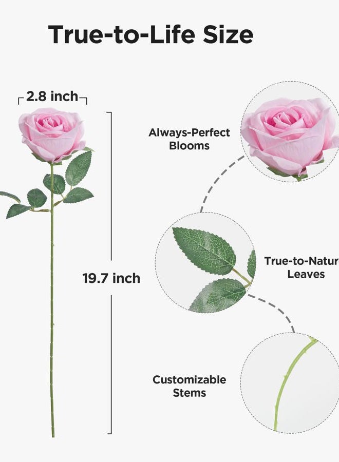 InnoGear 50 Pcs Pink Roses Artificial Flowers, Fake Velvet Silk Rose Bulk Faux Flower for Decoration DIY Wedding Centerpieces Proposal Bridal Bouquets Shower Party Home Floral Decor (50, Pink) - Image 2