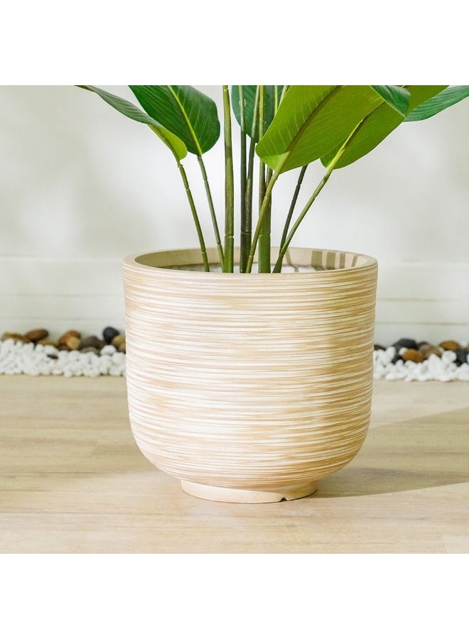 DANUBE HOME وعاء من الطين الليفي بتصميم من الخيزران لزراعة النباتات في الهواء الطلق | أواني زينة للحديقة المنزلية 37x37x34 سم - بيج 231202708940 - Image 2