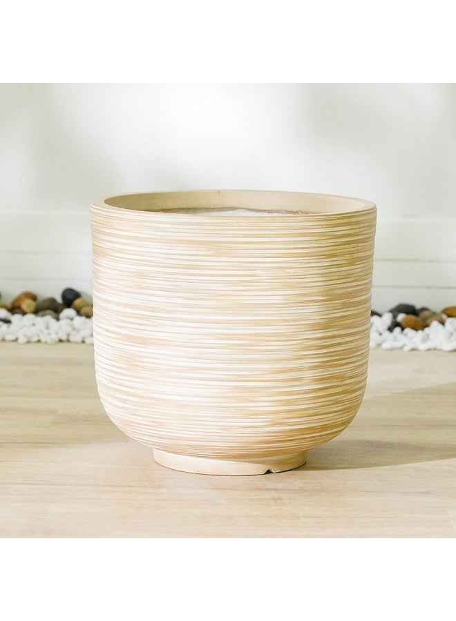 DANUBE HOME وعاء من الطين الليفي بتصميم من الخيزران لزراعة النباتات في الهواء الطلق | أواني زينة للحديقة المنزلية 37x37x34 سم - بيج 231202708940 - Image 1