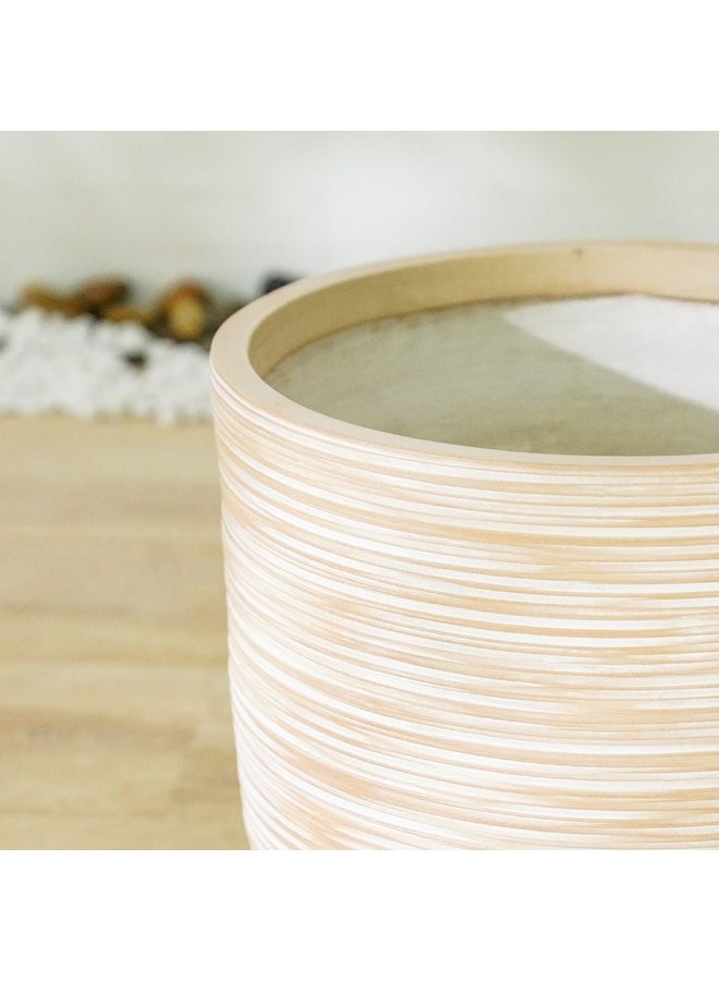 DANUBE HOME وعاء من الطين الليفي بتصميم من الخيزران لزراعة النباتات في الهواء الطلق | أواني زينة للحديقة المنزلية 37x37x34 سم - بيج 231202708940 - Image 4