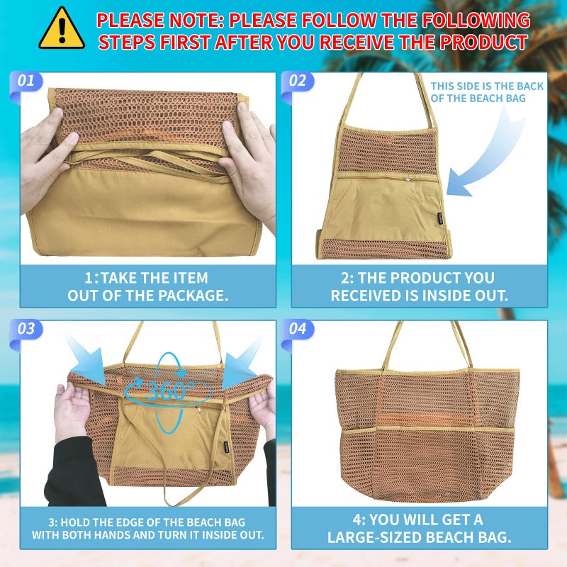 Tainehs Beach Bag - Mesh Tote Bag for Women Waterproof Pool Bag for Travel Family Pool Beach Vacation Cruise Essentials Black - Image 4