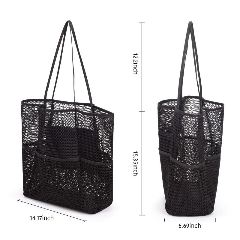 Tainehs Beach Bag - Mesh Tote Bag for Women Waterproof Pool Bag for Travel Family Pool Beach Vacation Cruise Essentials Black - Image 5