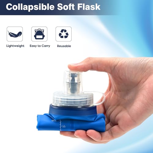 SLUXKE Soft Flask 2 Pack with Dust Cap, 17oz/500ml Flexible TPU Soft Water Flasks for Running Vest, BPA-Free Hydration Foldable Flask for Hiking, Cycling - Image 5