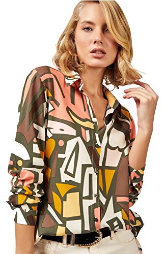 BIG DART Blouses for Women Fashion, Casual Long Sleeve Button Down Shirts Tops, XS-3XL (Khaki Green, Small) - Image 1