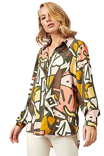 BIG DART Blouses for Women Fashion, Casual Long Sleeve Button Down Shirts Tops, XS-3XL (Khaki Green, Small) - Image 2
