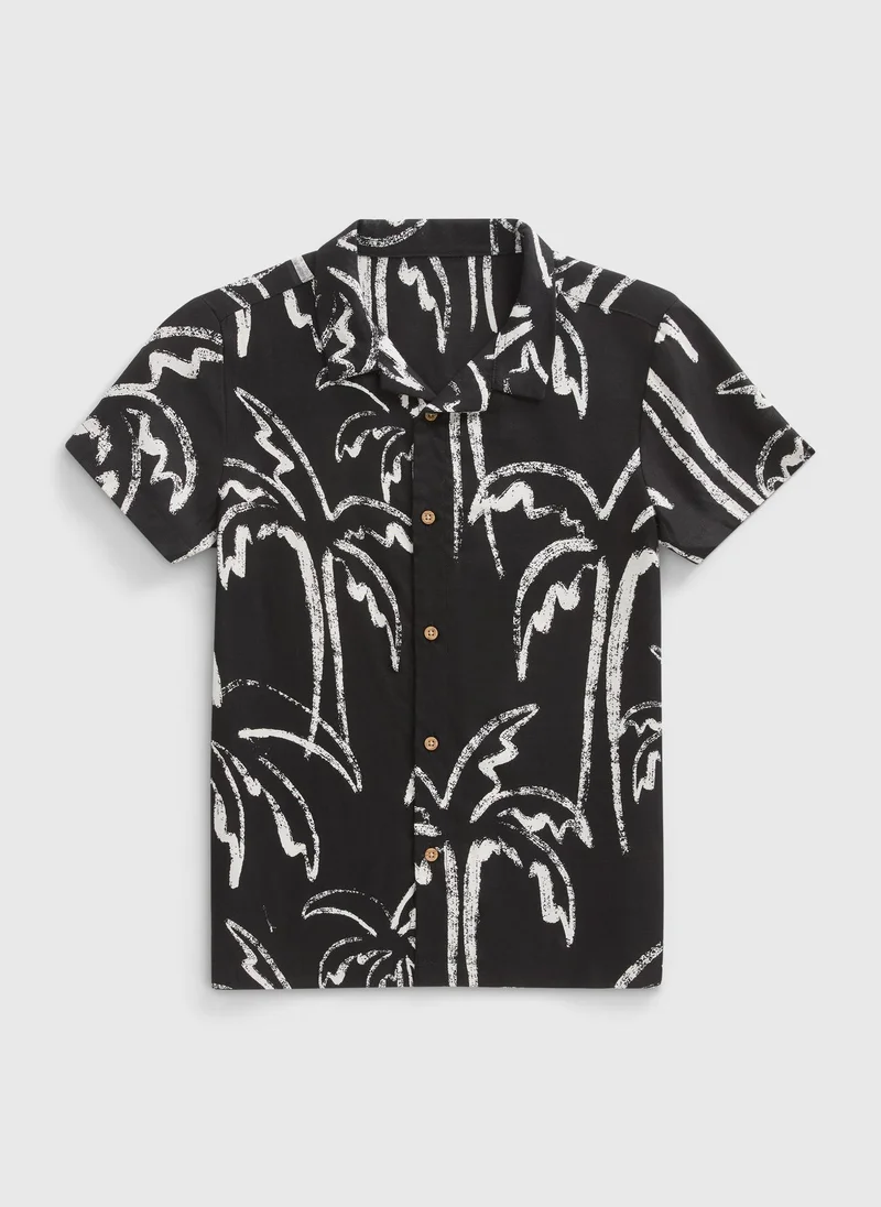 Matalan Boys Black Monochrome Palm Tree Shirt