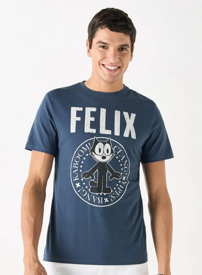 Graphic Print Crew Neck T-shirt with Short Sleeves