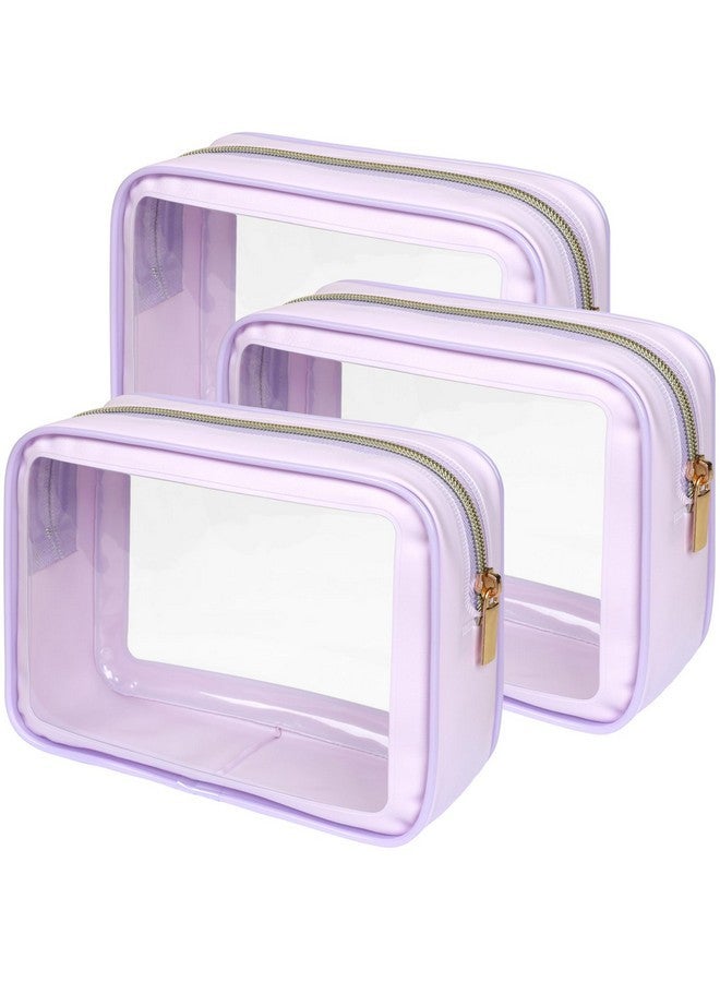 Packism Tsa Approved Toiletry Bag - Amazing Color-Edged Clear Makeup Bag, 3 Pack In Spacious Space, Reusable Clear Toiletry Bags With Great Value, Purple - Image 1