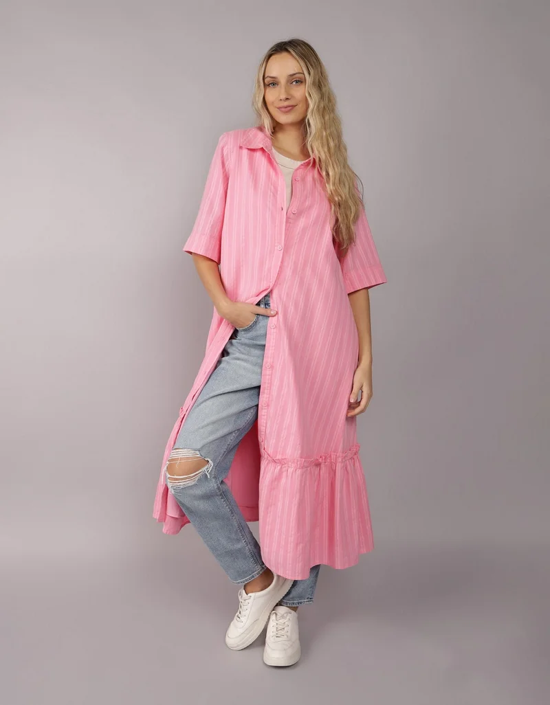 American Eagle AE Ruffle Shirt Midi Dress